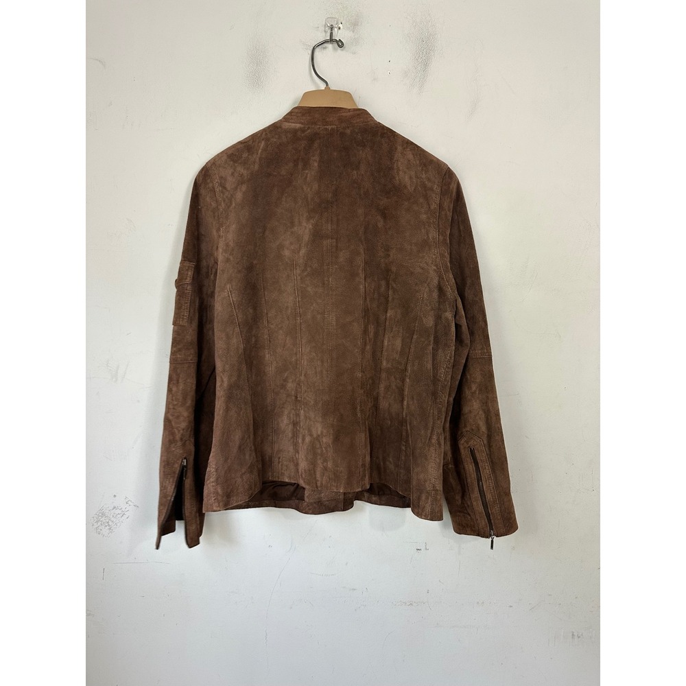 August Silk Logic Brown Suede Jacket Mandarin Collar Utility Pockets Womens - Picture 5 of 8